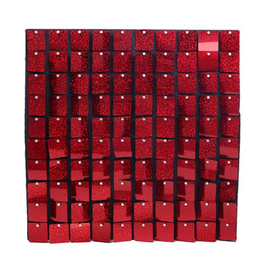 Picture of SEQUIN WALL PANEL 30cm X 30cm SQUARE SEQUINS HOLOGRAPHIC RED