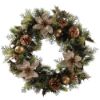 Picture of PLASTIC HOLLY WREATH LARGE WITH 3 POINSETTIAS GOLD