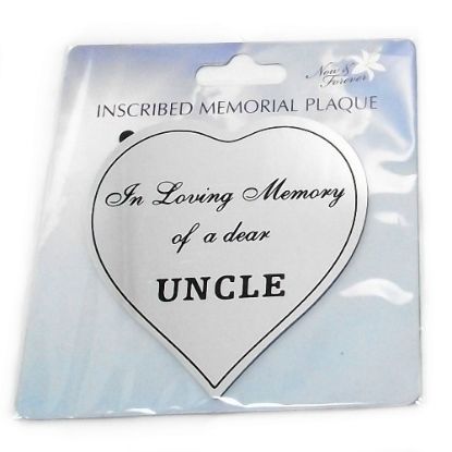 Picture of HEART STICK-ON METAL PLAQUE SILVER - I-L-M OF A DEAR UNCLE