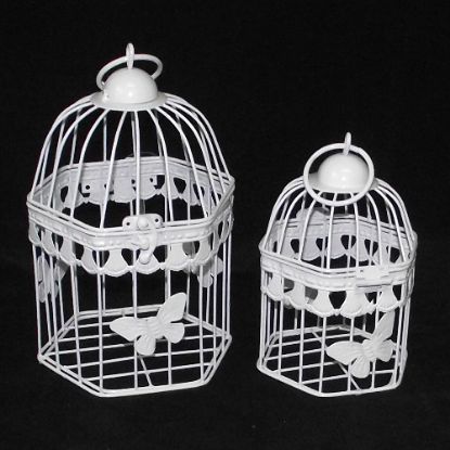 Picture of SET OF 2 METAL HEXAGONAL BIRDCAGES WHITE