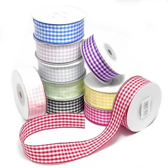 Picture of FABRIC GINGHAM RIBBON WITH WOVEN EDGE 10mm X 10met LIME GREEN