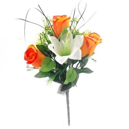 Picture of 30cm ROSEBUD AND LILY MIXED BUSH ORANGE/CREAM