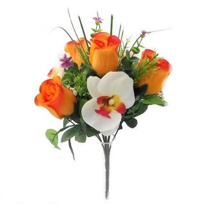 Picture of 30cm ROSEBUD AND ORCHID MIXED BUSH ORANGE/CREAM