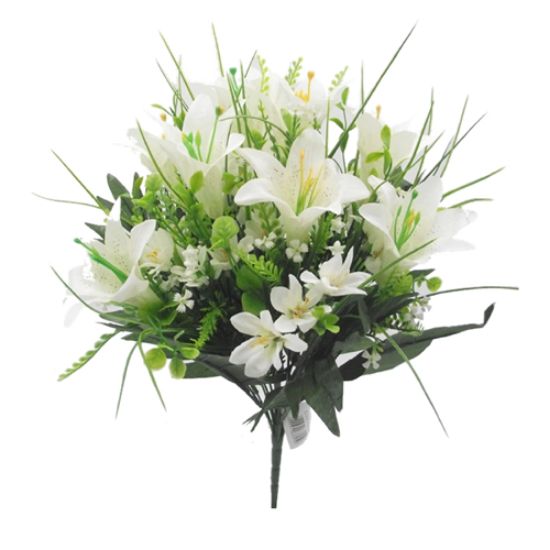 Picture of 42cm LARGE MIXED LILY BUSH IVORY