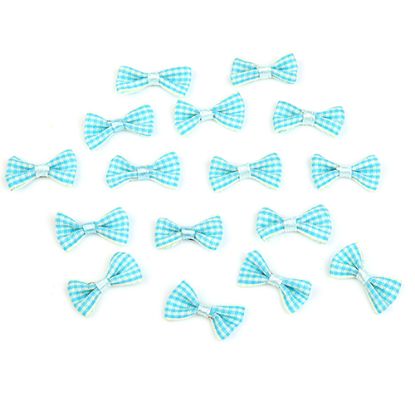 Picture of SATIN RIBBON BOWS GINGHAM LIGHT BLUE X 50pcs