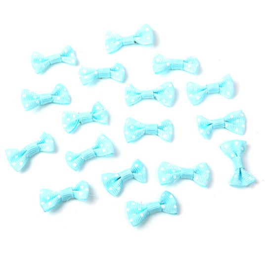 Picture of SATIN RIBBON BOWS WHITE DOT BABY BLUE X 50pcs