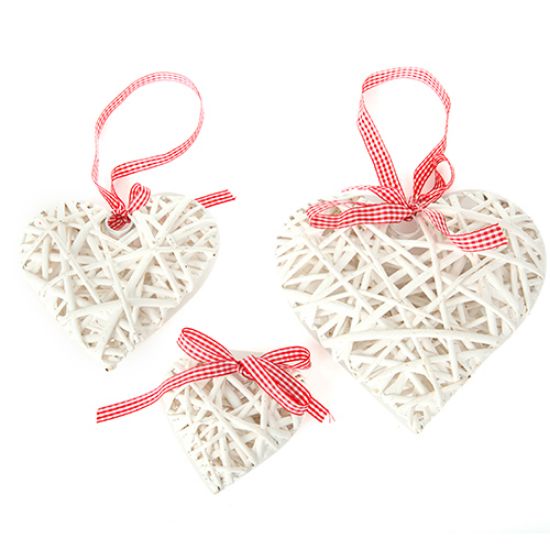 Picture of 20cm WICKER HEART WITH RED GINGHAM RIBBON WHITE