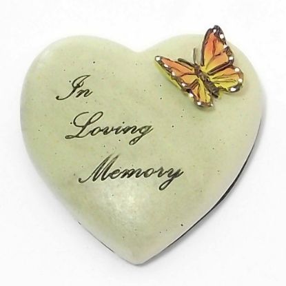 Picture of 7cm POLYRESIN HEART WITH ADHESIVE BACKING - IN LOVING MEMORY