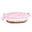 Picture of 40cm OVAL GINGHAM CLOTH LINED HAMPER BASKET WITH 2 WOODEN HANDLES AND HEART PINK