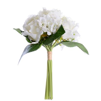 Picture of 31cm ROSE AND HYDRANGEA BUNDLE (7 STEMS) IVORY