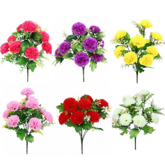 Picture of 42cm LARGE CARNATION BUSH (10 HEADS) WITH FOLIAGE ASSORTED X 24pcs