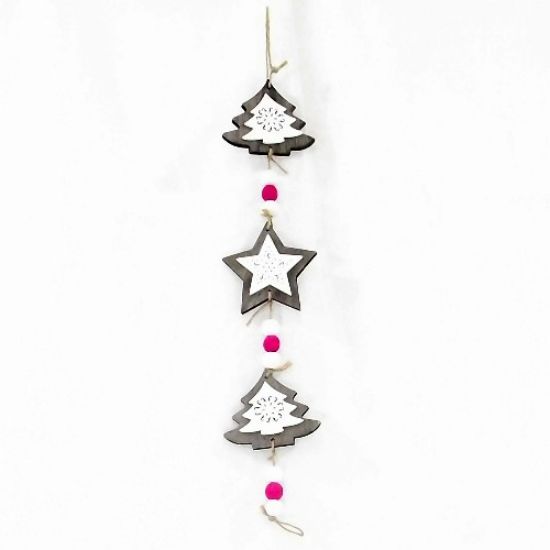 Picture of 60cm HANGING CHRISTMAS DECO WITH BEADS NATURAL/WHITE/PINK