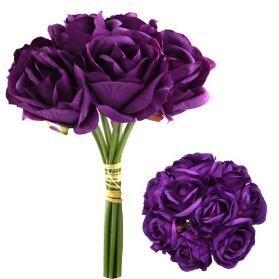 Picture of 27cm LARGE ROSE BUNDLE (BUNDLE OF 9) PURPLE