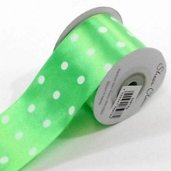 Picture of SATIN RIBBON WITH WHITE SPOTS 50mm X 10metres LIME GREEN