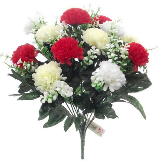 Picture of MINI CHRYSANTHEMUM BUSH (14 HEADS) IVORY/RED/WHITE