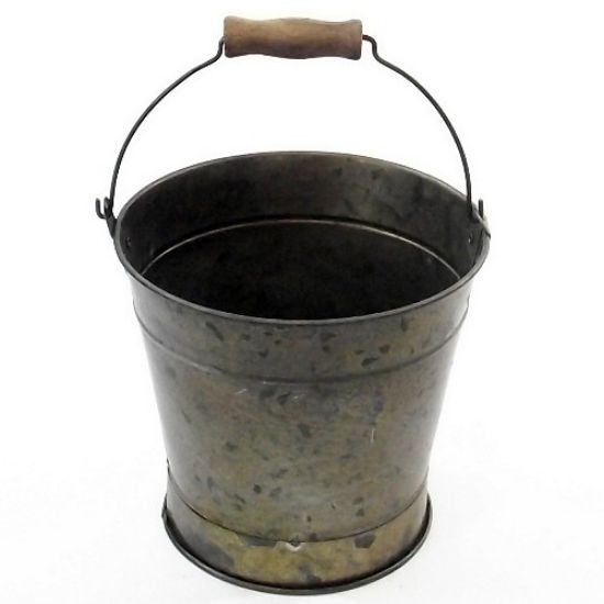 Picture of 15.5cm METAL ROUND POT WITH BASE AND WOODEN HANDLE CHEMICAL COPPER