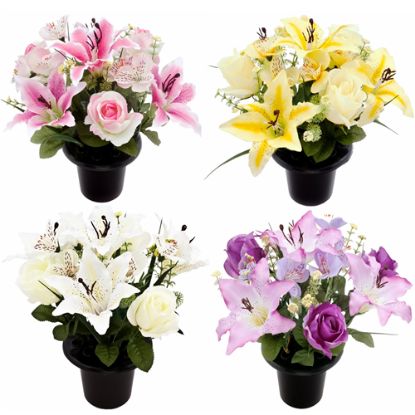 Picture of CEMETERY POT WITH LILY ROSE AND ALSTRO ASSORTED X 12pcs