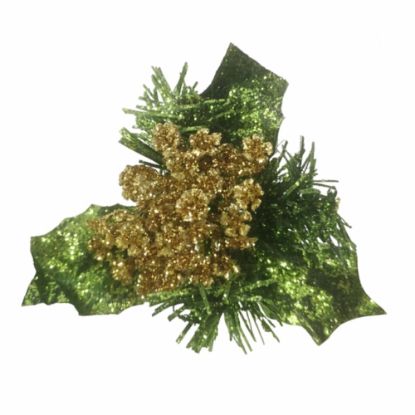 Picture of CHRISTMAS PICK WITH GLITTERED FLOWER GOLD X 72pcs
