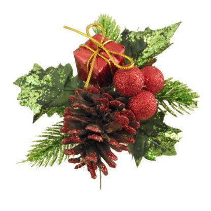 Picture of CHRISTMAS PICK WITH BALLS PARCEL AND CONE RED X 72pcs