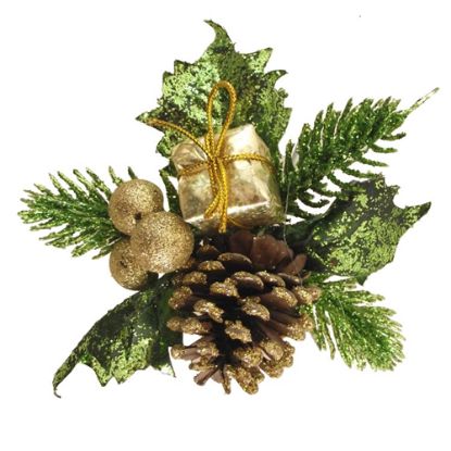 Picture of CHRISTMAS PICK WITH BALLS PARCEL AND CONE GOLD X 72pcs