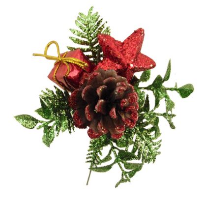 Picture of CHRISTMAS PICK WITH GLITTER STAR AND PARCEL RED X 72pcs