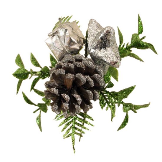 Picture of CHRISTMAS PICK WITH GLITTER STAR AND PARCEL SILVER X 72pcs