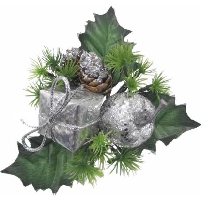 Picture of CHRISTMAS PICK WITH PARCEL CONE AND GLITTER APPLE SILVER X 72pcs