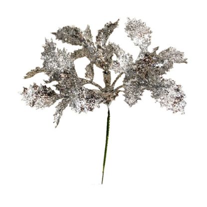Picture of CHRISTMAS PICK WITH GLITTERED HOLLY SILVER X 72pcs