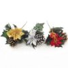 Picture of CHRISTMAS PICK WITH PARCEL POINSETTIA AND CONE GOLD X 72pcs