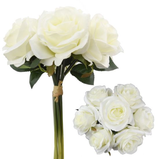 Picture of 25cm LARGE OPEN ROSE BUNDLE (BUNDLE OF 7) IVORY