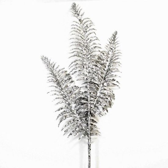 Picture of 78cm GLITTERED BRACKEN FERN SPRAY SILVER