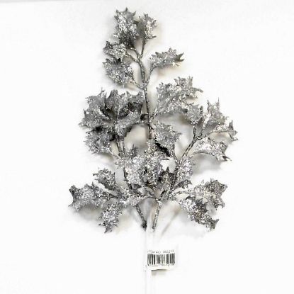 Picture of 67cm GLITTERED HOLLY SPRAY SILVER