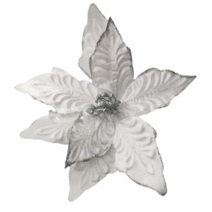 Picture of 45cm SINGLE VELVET POINSETTIA WHITE/SILVER