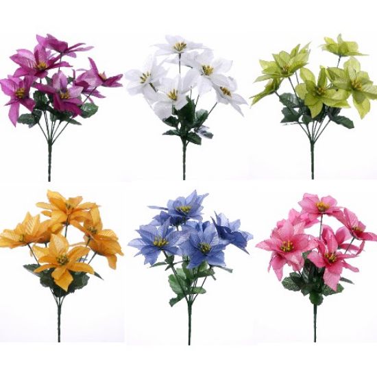 Picture of 32cm POINSETTIA BUSH (7 HEADS) METALIC ASSORTED COLOURS X 36pcs