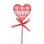 Picture of 31cm WOODEN HEART PICK WITH XMAS DECO RED/WHITE X 6pcs
