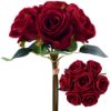 Picture of 26cm LARGE VELVET TOUCH OPEN ROSE BUNDLE (BUNDLE OF 7) RED