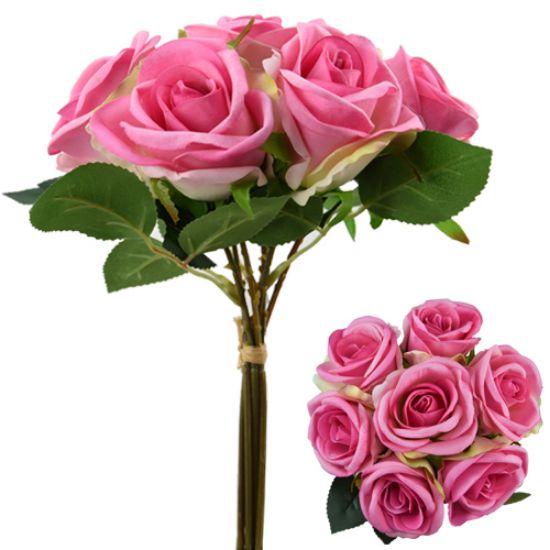 Picture of 26cm LARGE VELVET TOUCH OPEN ROSE BUNDLE (BUNDLE OF 7) PINK