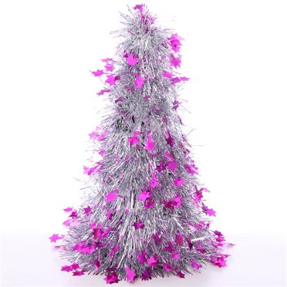 Picture of 26cm TINSEL CONE SILVER WITH MINI FUCHSIA STARS