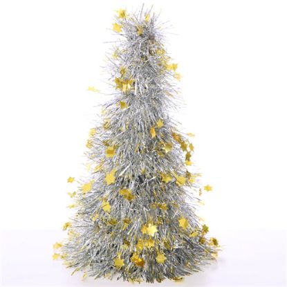 Picture of 26cm TINSEL CONE SILVER WITH MINI GOLD STARS