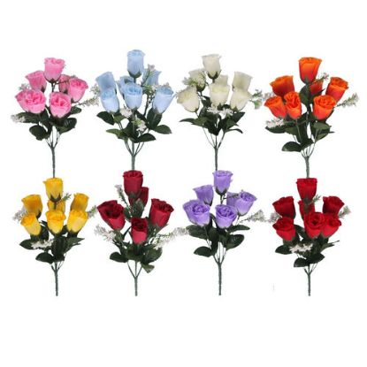 Picture of 32cm ROSEBUD BUSH WITH GYP (7 HEADS) ASSORTED X 48pcs