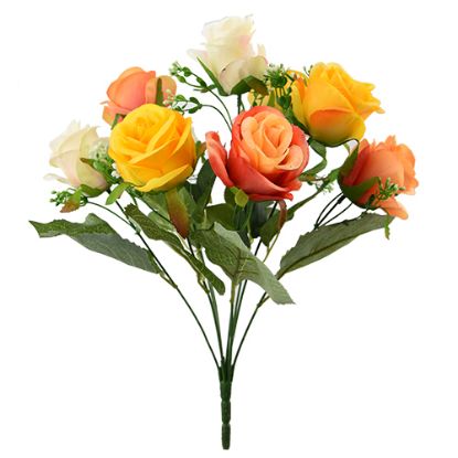 Picture of ROSEBUD BUSH WITH GYP (9 HEADS) CREAM/ORANGE/YELLOW