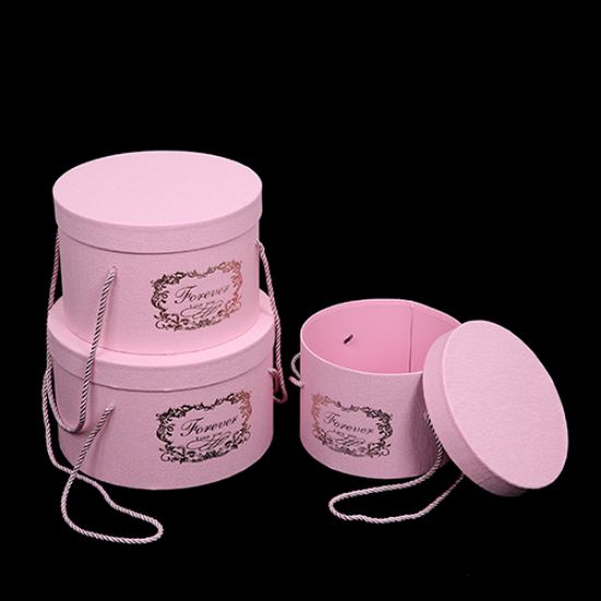 Picture of SET OF 3 ROUND FLOWER BOX - FOREVER LOVE YOU PINK