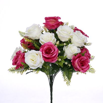 Picture of 41cm LARGE OPEN ROSE BUSH CERISE/IVORY