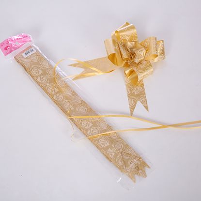 Picture of POLY RIBBON PULL BOWS WITH ROSE PATTERN 50mm X 10pcs GOLD