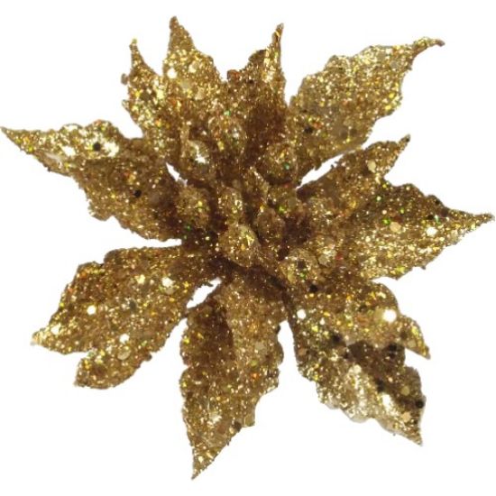 Picture of PLASTIC POINSETTIA PICK GLITTERED GOLD X 120pcs