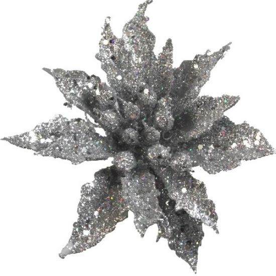 Picture of PLASTIC POINSETTIA PICK GLITTERED SILVER X 120pcs