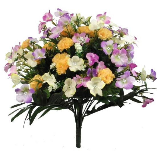 Picture of 45cm HYDRANGEA AND MINI CARNATION MIXED BUSH IVORY/PURPLE/PEACH