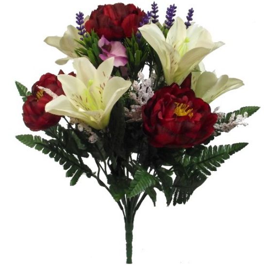 Picture of 44cm LILY AND PEONY MIXED BUSH WITH LAVENDER IVORY/RED