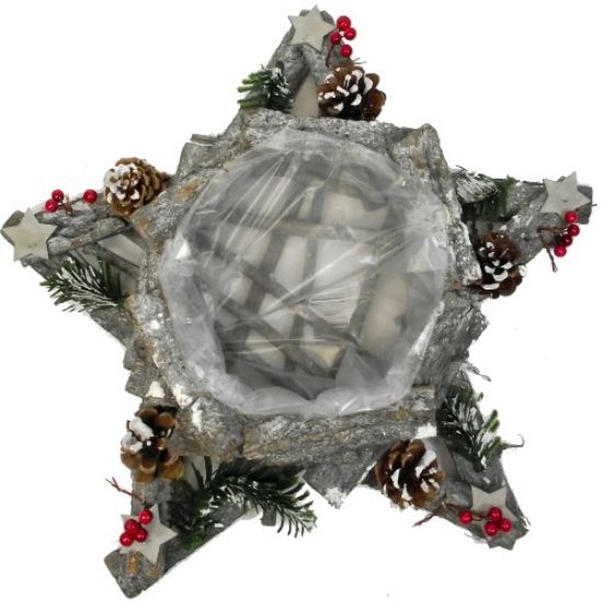 Picture of 40cm BARK STAR PLANTER WITH CHRISTMAS DECO