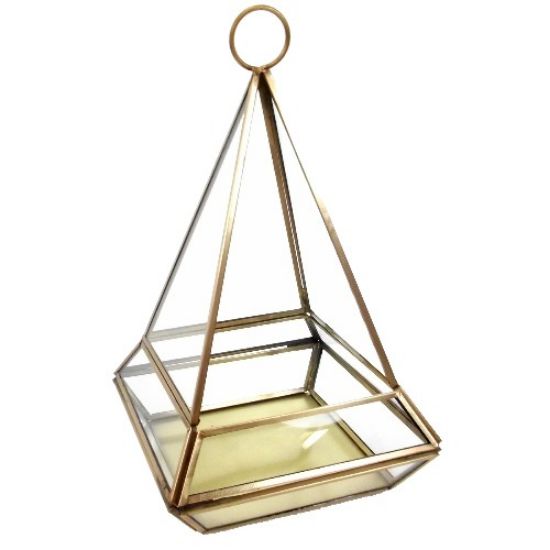 Picture of 26cm GOLD METAL AND GLASS GEOMETRIC LANTERN